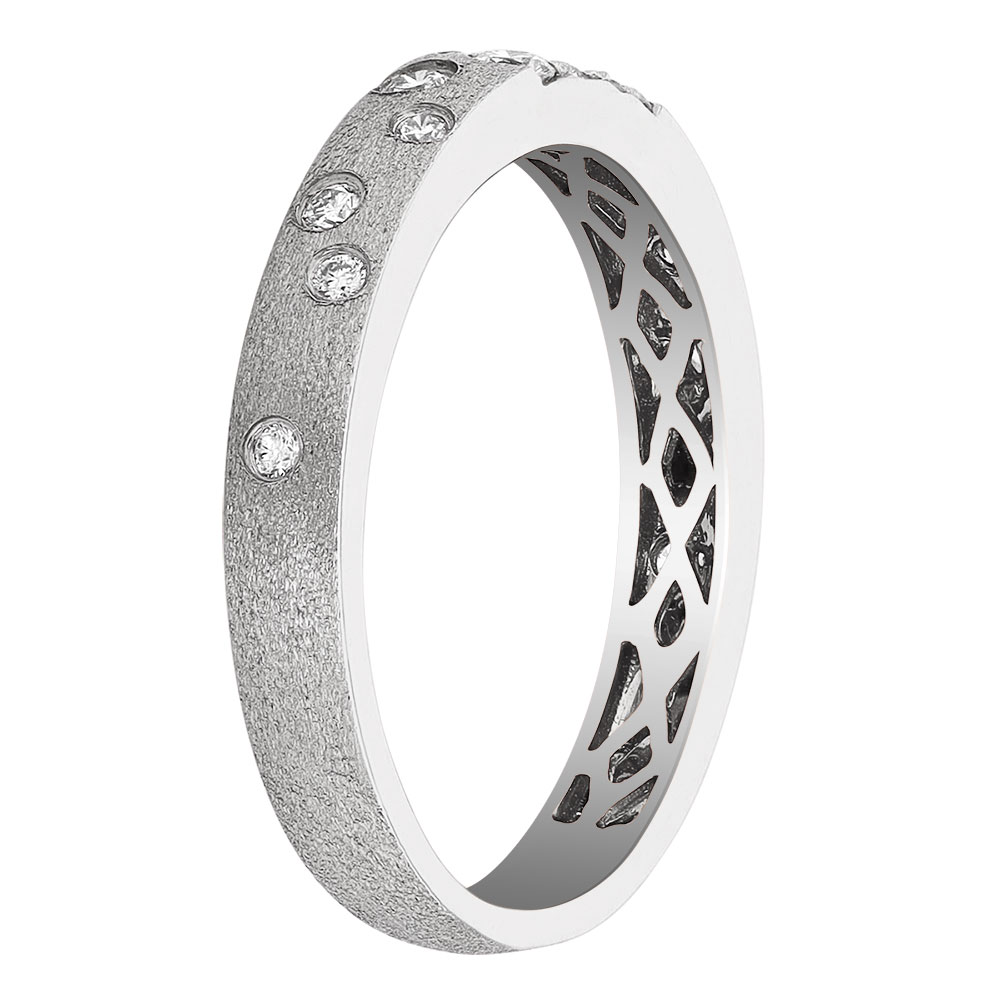Diamond Flush Set Scatter Band in Matte White Gold