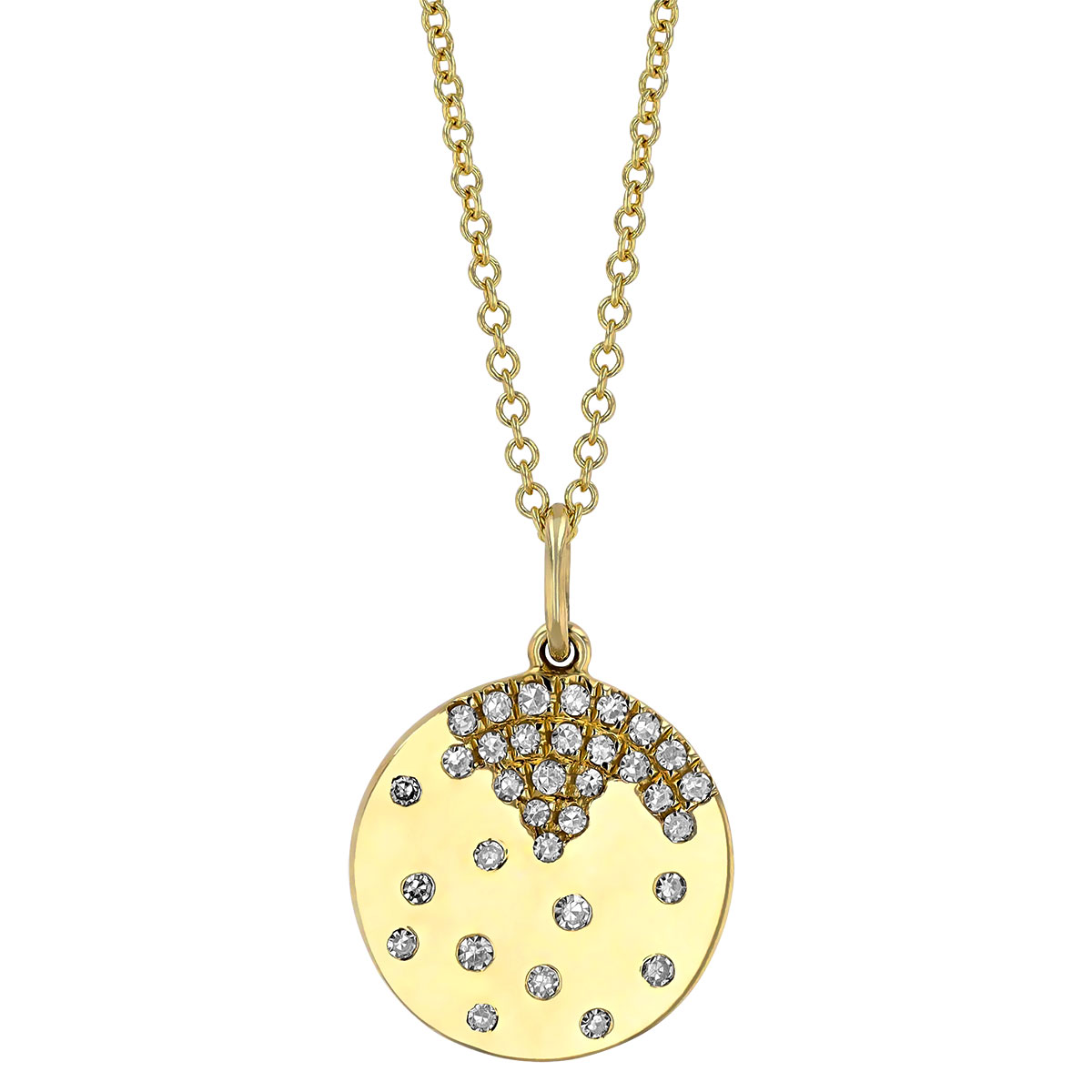 Diamond Flush Set Scatter Disc Pendant in Yellow Gold, 18