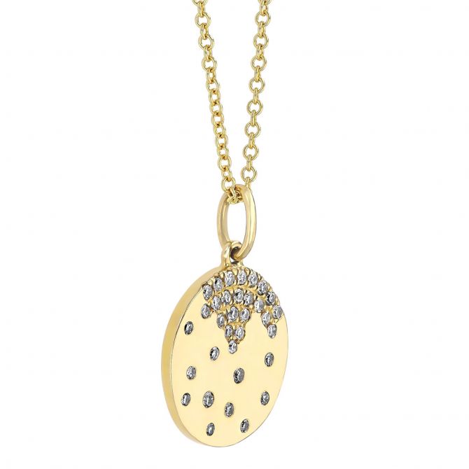Diamond Flush Set Scatter Disc Pendant in Yellow Gold, 18"