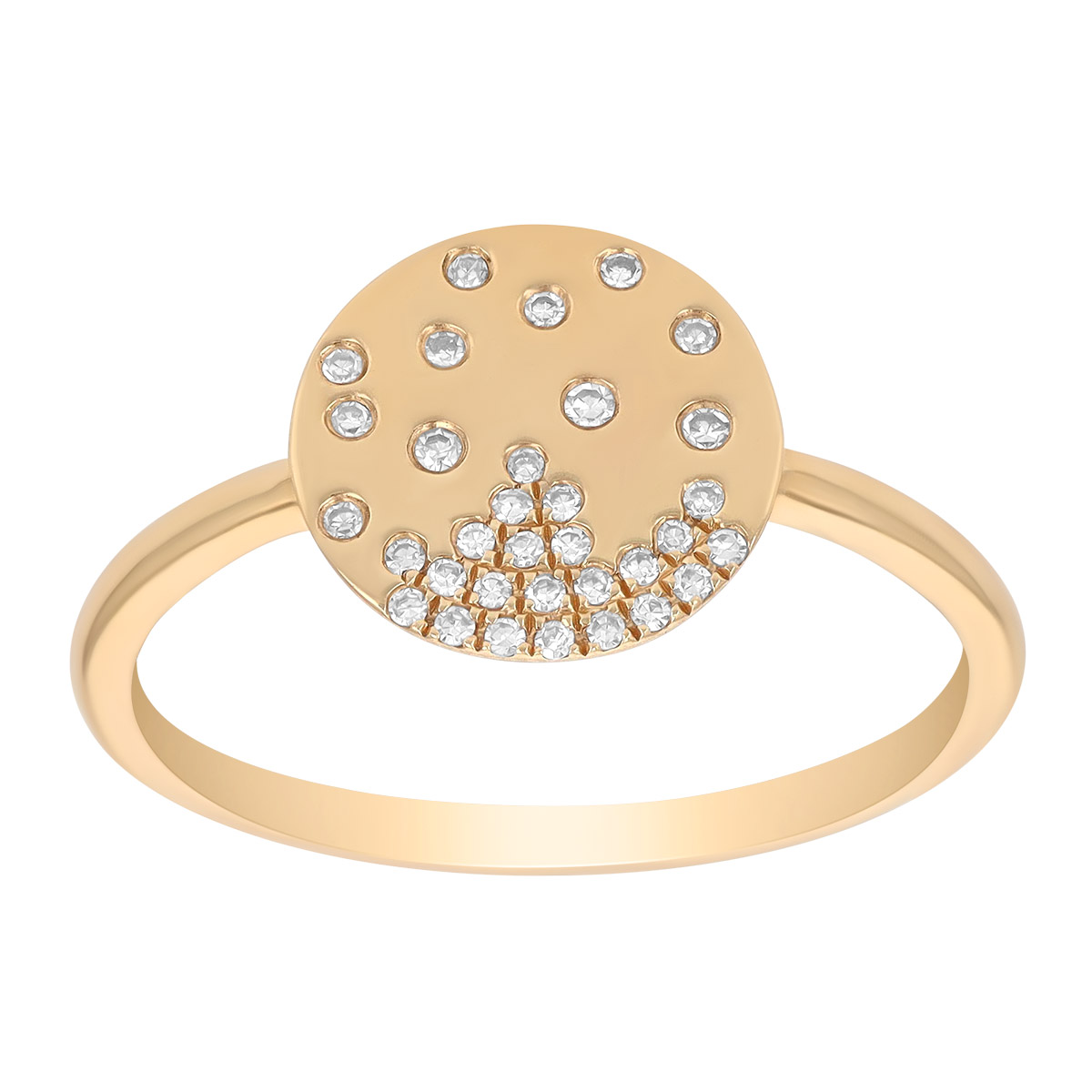 Flush Set Scattered Diamond Disc Ring in Yellow Gold