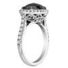 Black Diamond Navette Ring with White Diamond Halo in White Gold