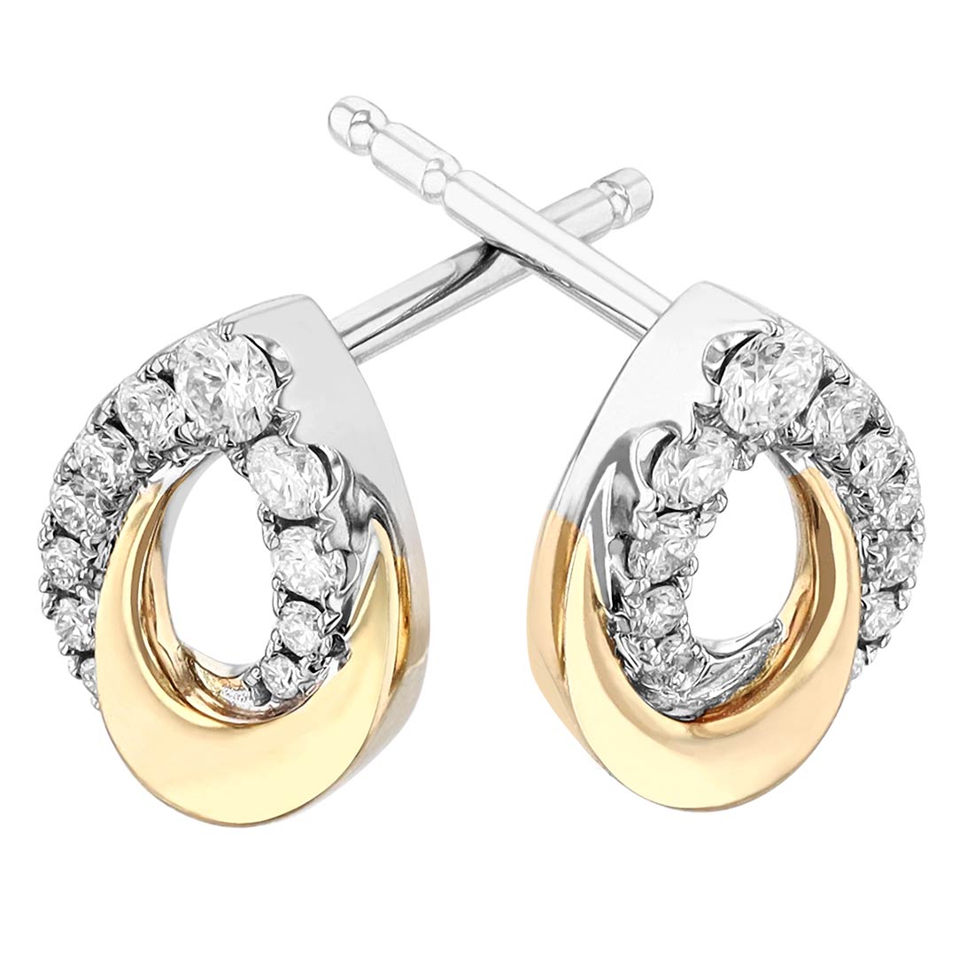 Frederic Sage Deco Diamond Pear Shaped Stud Earrings in Two Tone