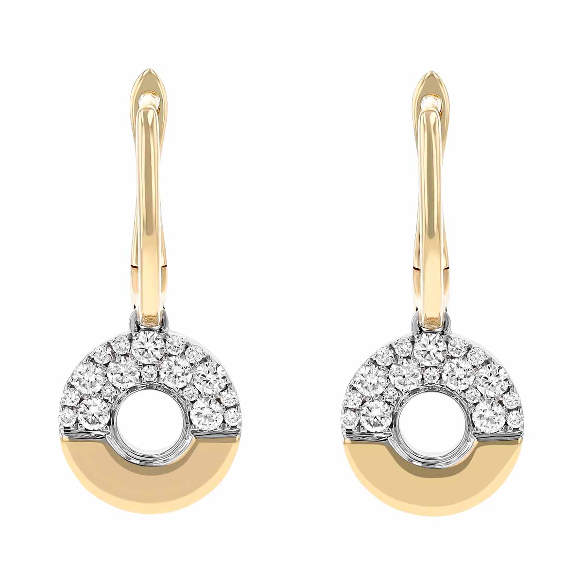 Frederic Sage Diamond Half Pavé Open Circle Dangle Earrings in Yellow & White Gold