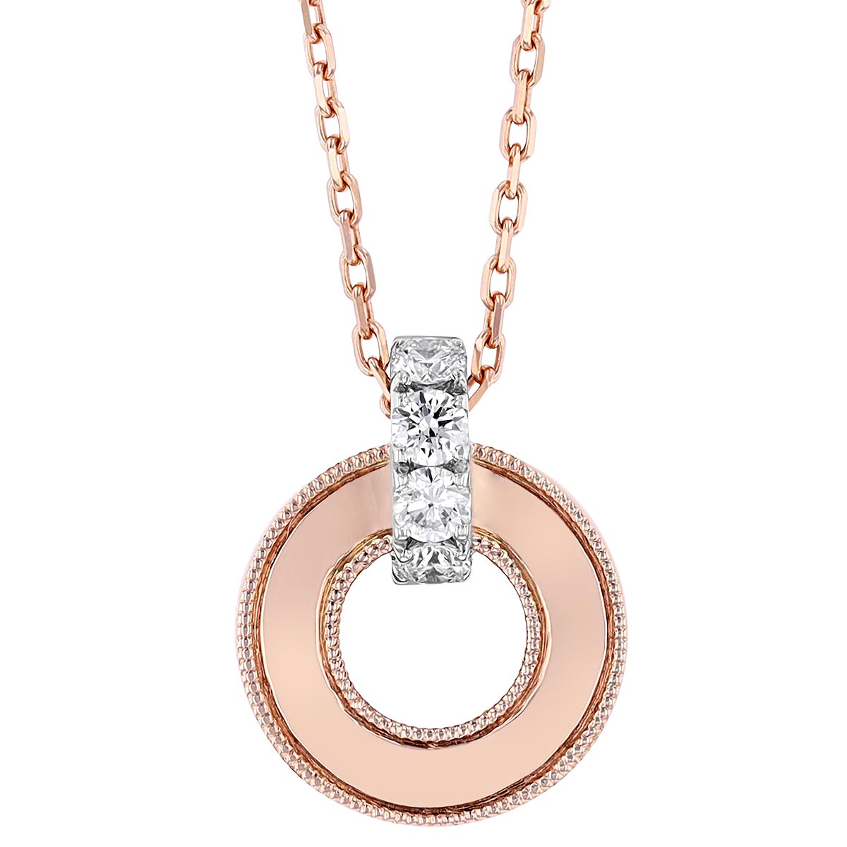 Frederic Sage Circle Milgrain Pendant with Diamond Bail in Rose Gold, 18
