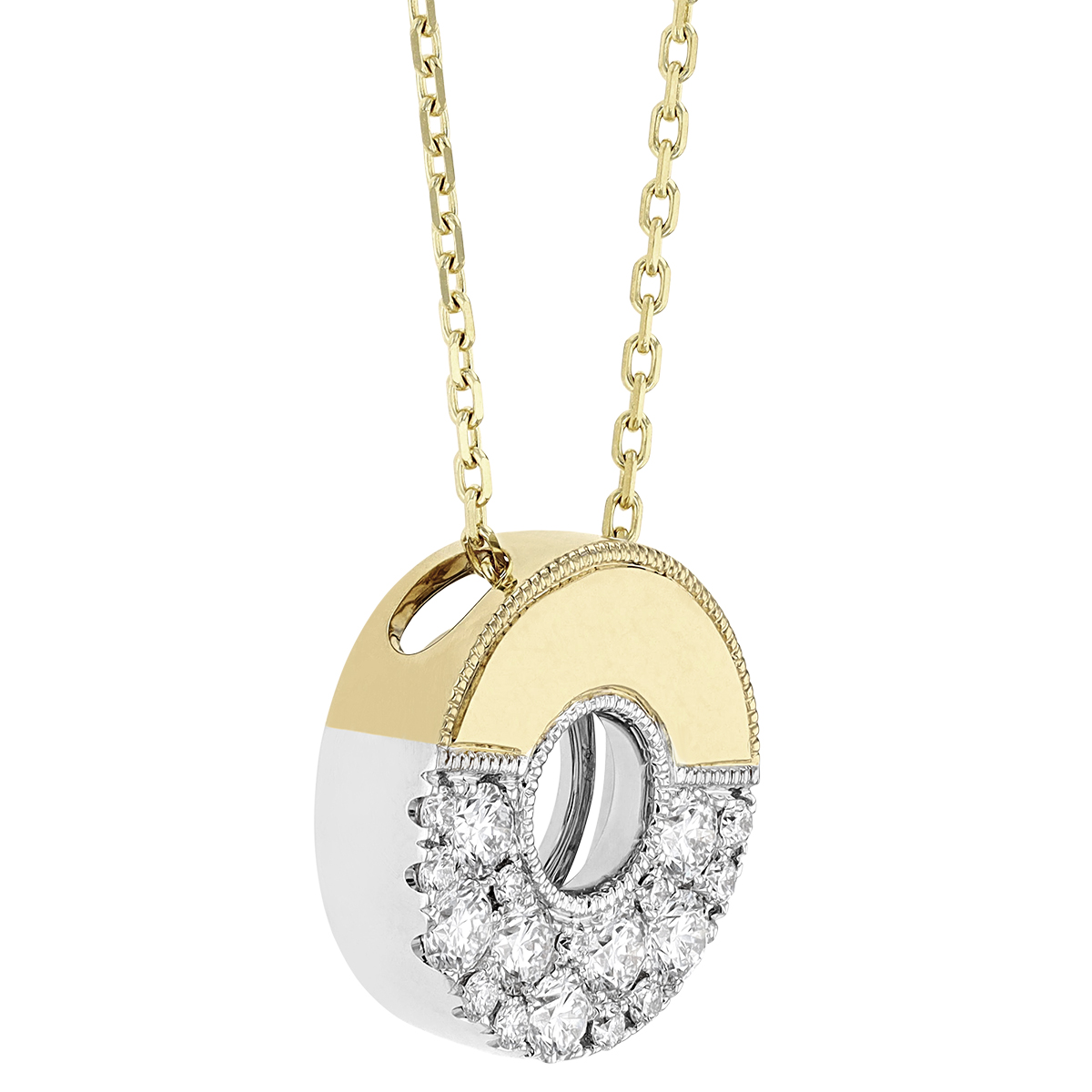 Frederic Sage Diamond Half Pavé Open Circle Pendant in Two Tone, 18