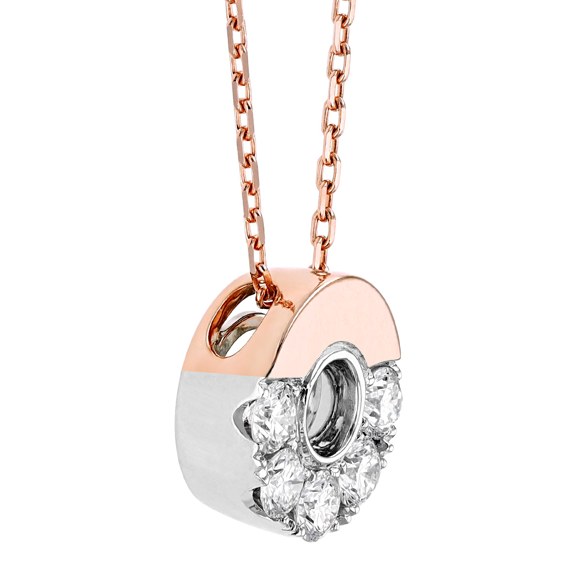 Frederic Sage Diamond Half Open Circle Pendant in Rose & White Gold, 18