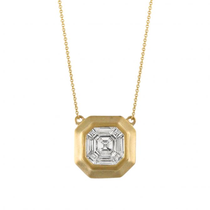 Doves Mondrian Invisible Set Diamond Mosaic Necklace in Satin Yellow Gold, 18"