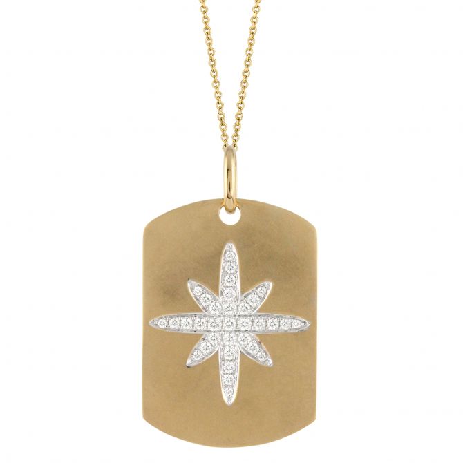 Doves Celestia Diamond Pavé Starburst Tag Pendant in Matte Yellow Gold, 18"