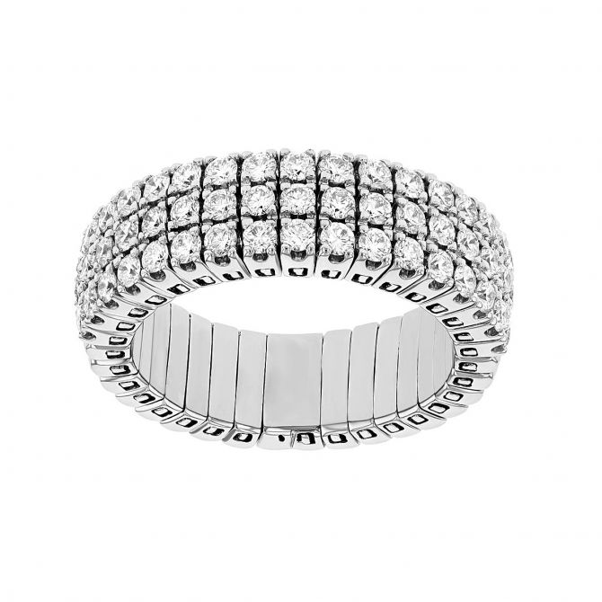 Diamond 3 Row Flexible Ring in White Gold