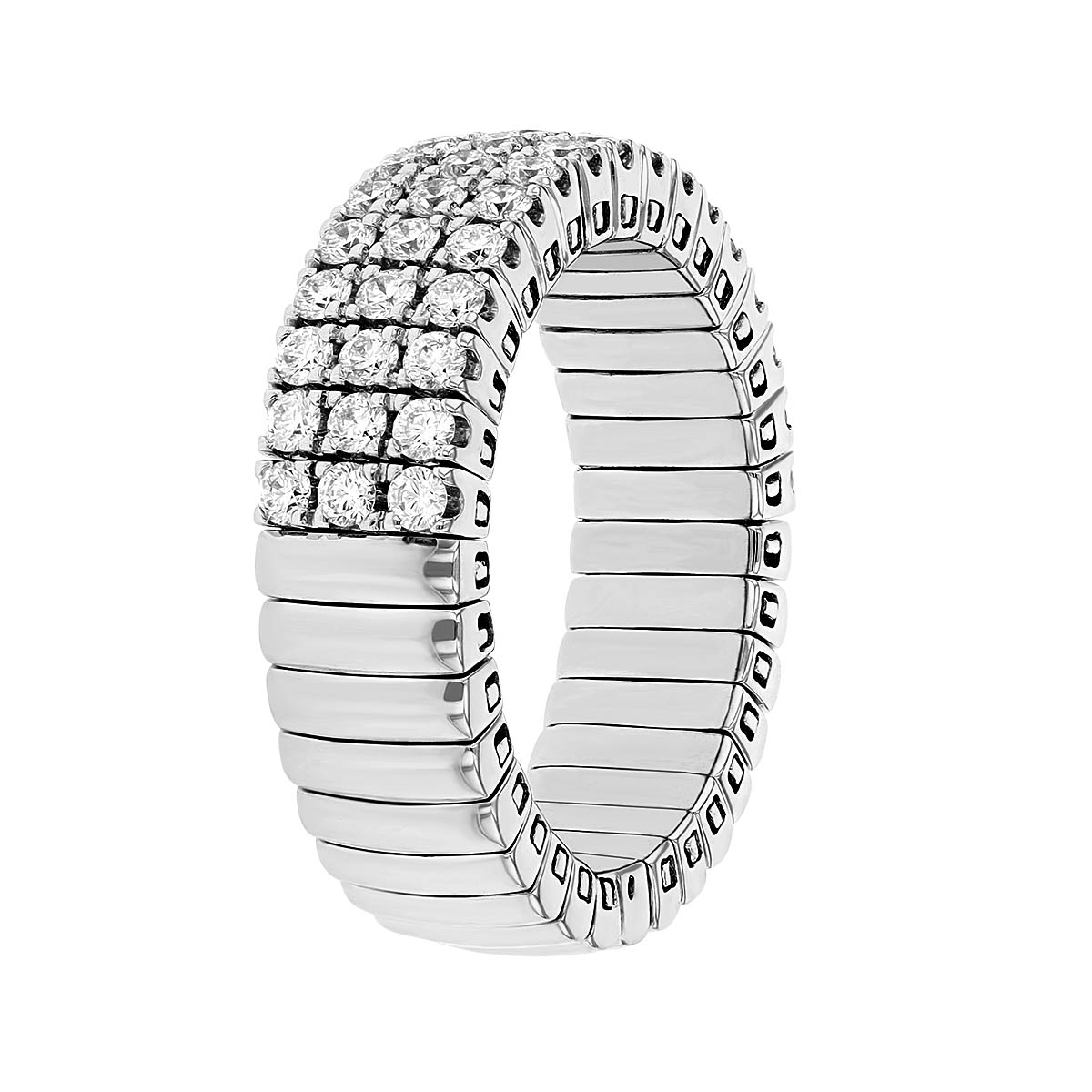 Diamond 3 Row Flexible Ring in White Gold