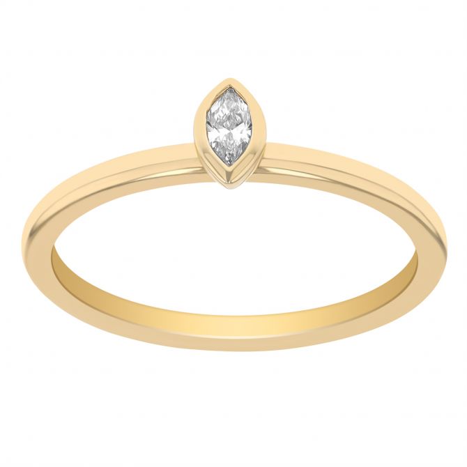Marquise Diamond Dainty Bezel Set Solitaire Ring in Yellow Gold