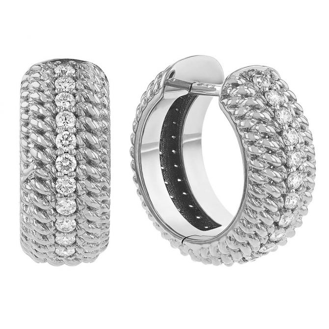 Roberto Coin Opera Diamond Textured Huggie Snap Hoop Earrings in White Gold