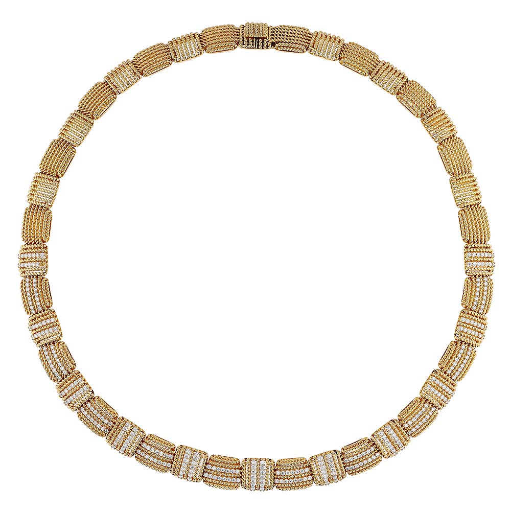 Roberto Coin Opera Diamond Basketweave Necklace in Yellow Gold