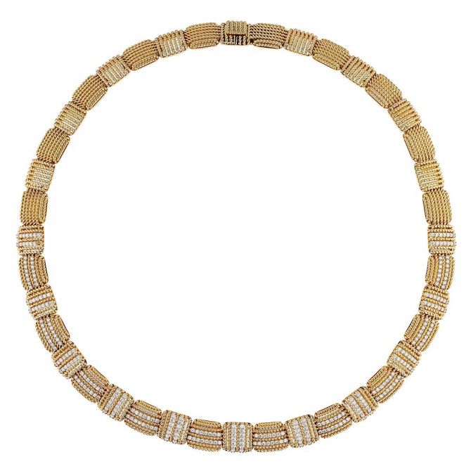Roberto Coin Opera Diamond Basketweave Necklace in Yellow Gold