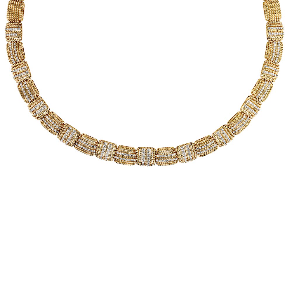Roberto Coin Opera Diamond Basketweave Necklace in Yellow Gold