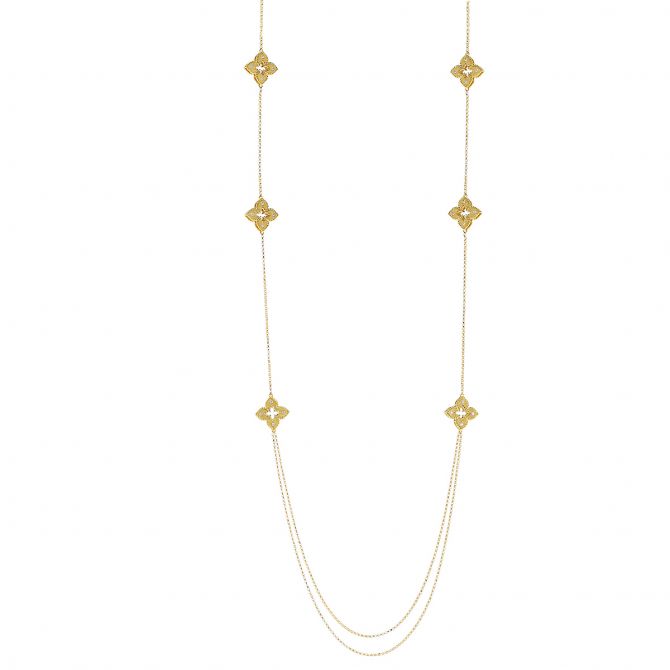Roberto Coin Venetian Princess Yellow Gold Long Station Necklace with Diamonds, 34"
