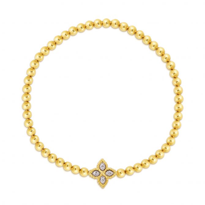 Roberto Coin Princess Flower Diamond Small Stretch Bracelet in Yellow Gold