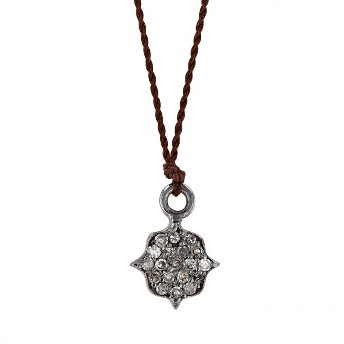 Margaret Solow Diamond Pavé Arabesque Cord Pendant in Sterling Silver & Black Rhodium, 16"