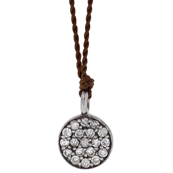 Margaret Solow Diamond Pavé Disc Cord Pendant in Sterling Silver & Black Rhodium, 16"