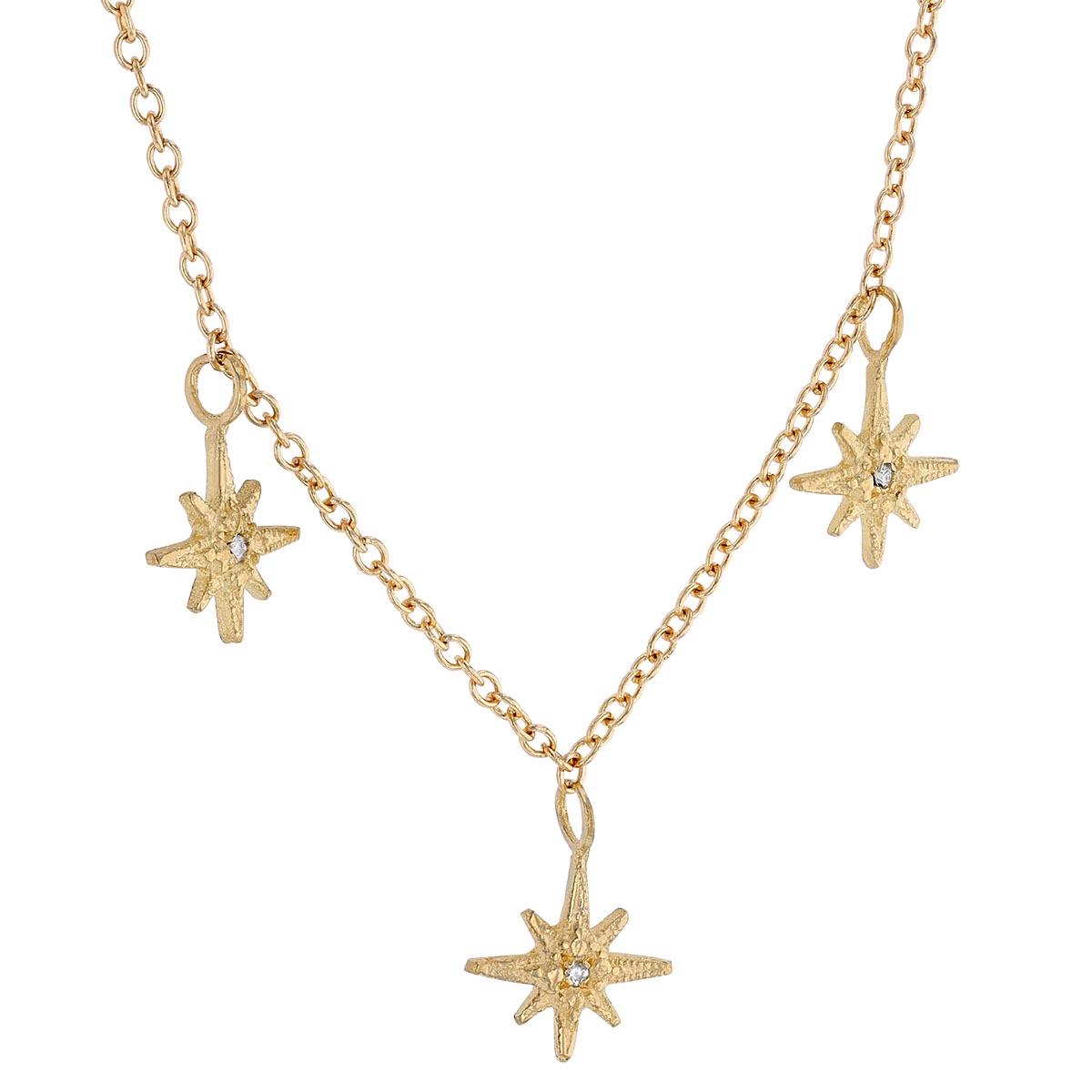 Robin Haley Tiny Gratitude Star Diamond 3 Station Necklace in Yellow Gold 16