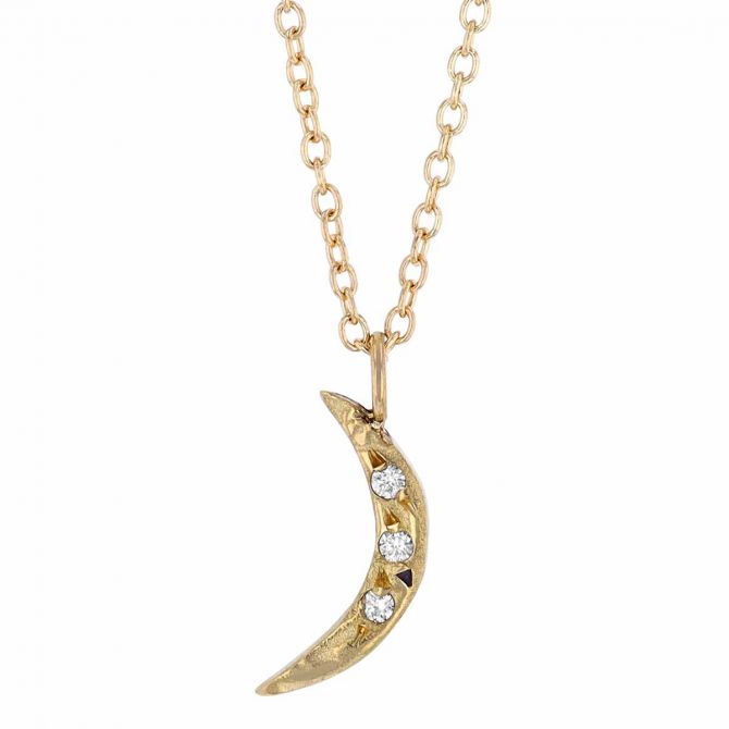 Robin Haley Diamond Crescent Moon Small Pendant in Yellow Gold, 16"