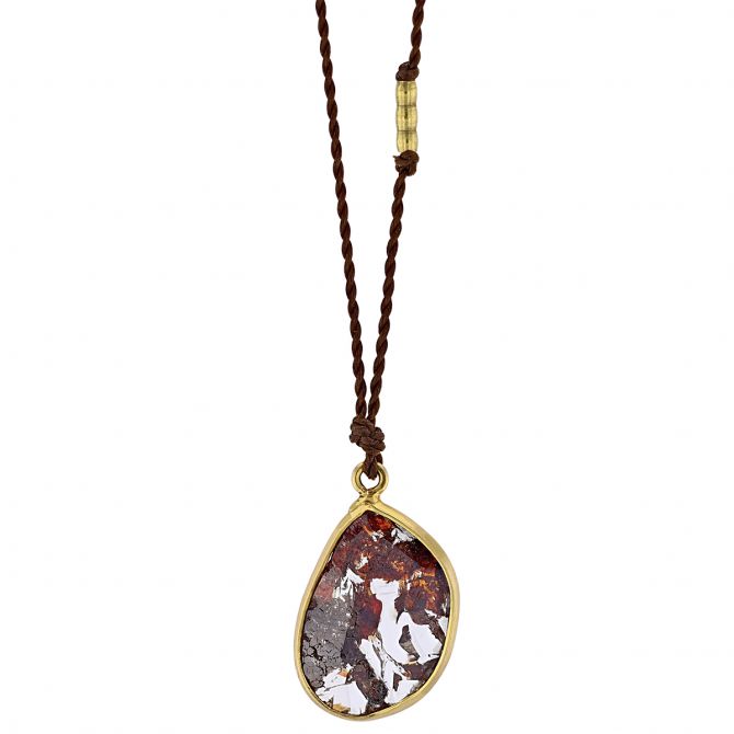 Margaret Solow Brown Diamond Slice Cord Pendant in Yellow Gold, 17"