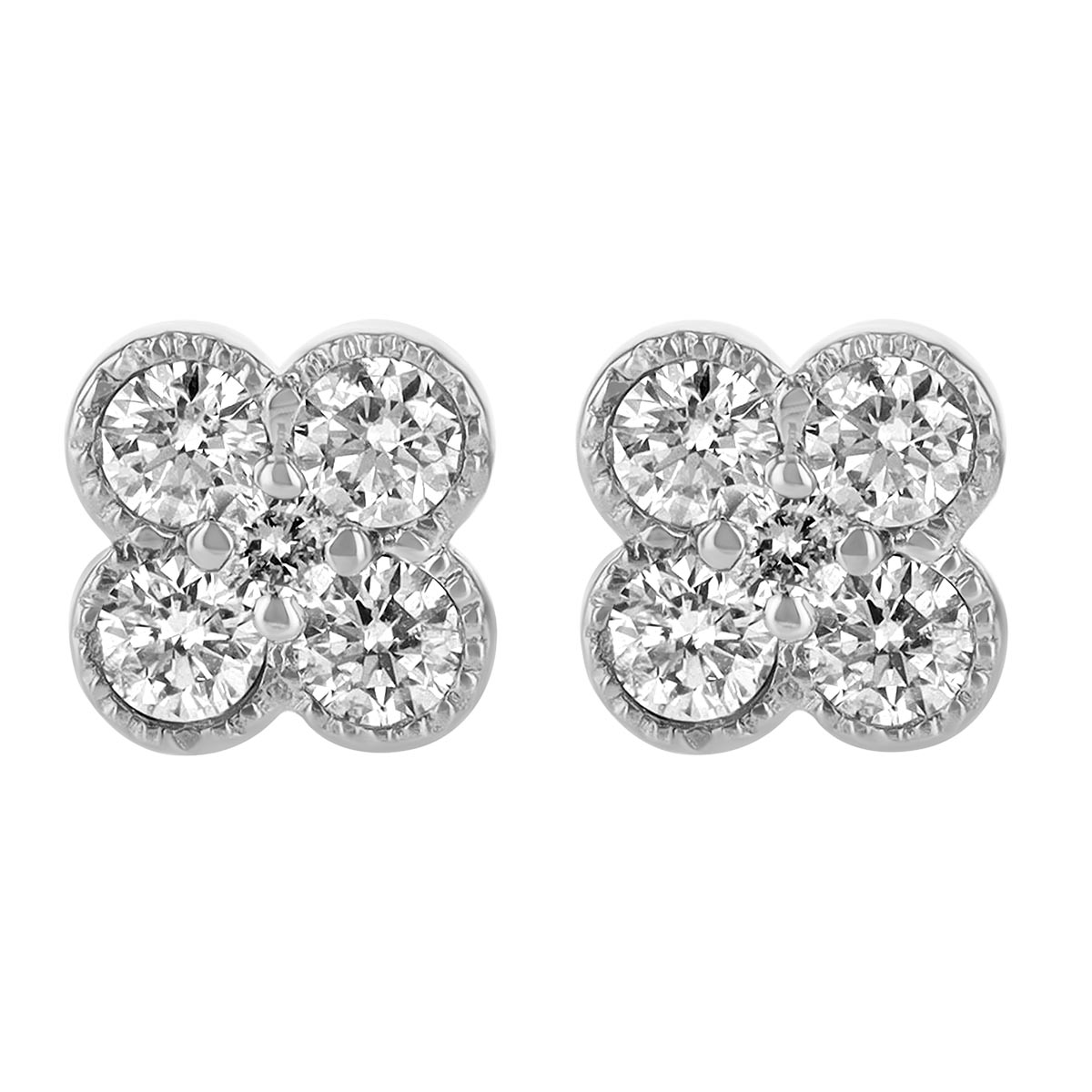 Diamond Clover Stud Earrings in White Gold, 0.18 cttw