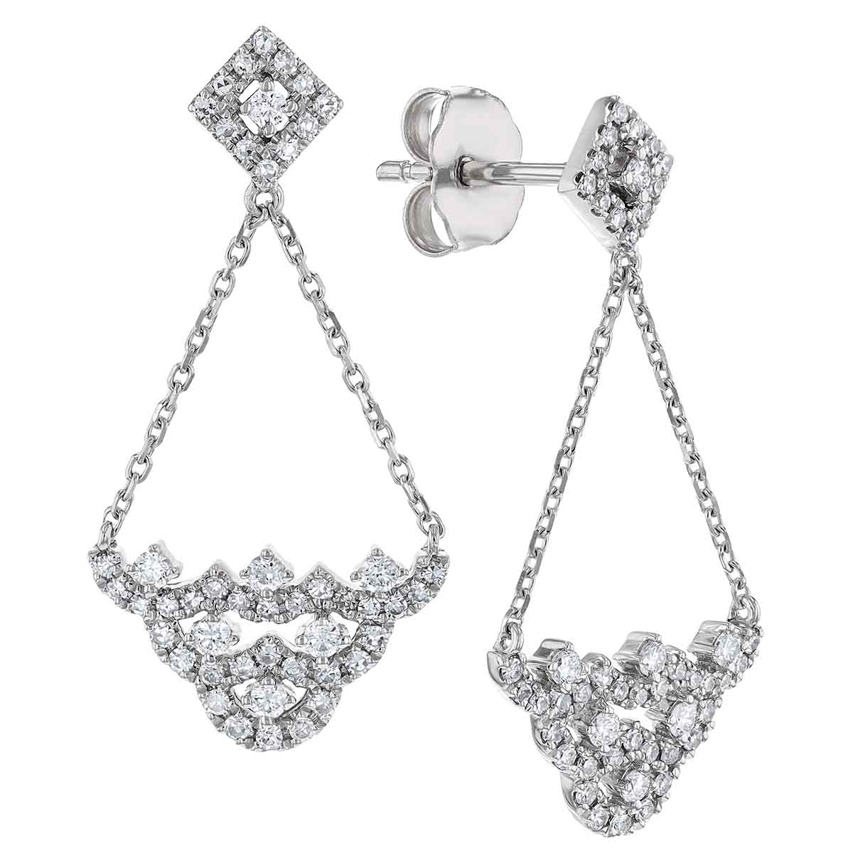 Diamond Modern Kite Shaped Chandelier Earrings in White Gold