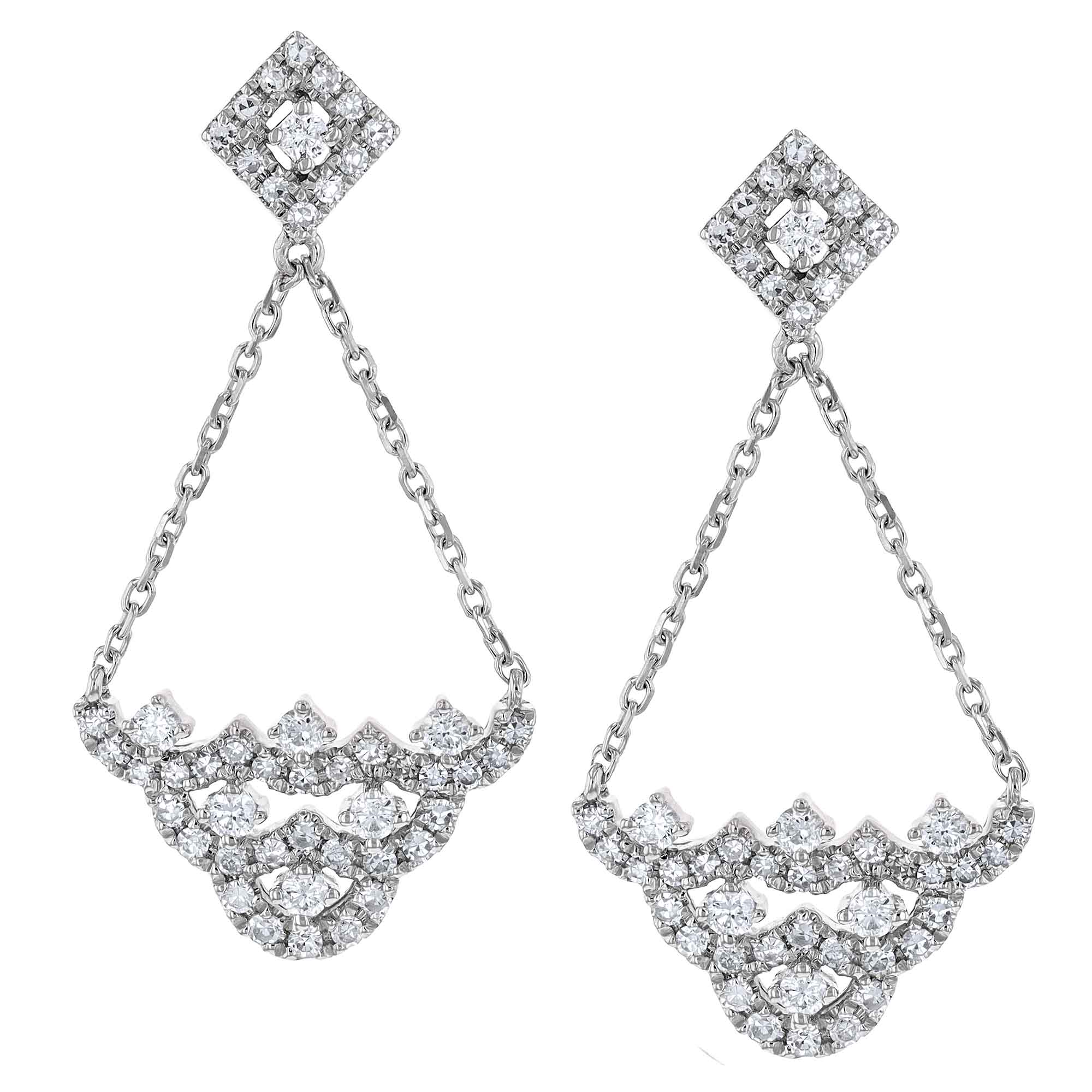 Diamond Modern Kite Shaped Chandelier Earrings in White Gold