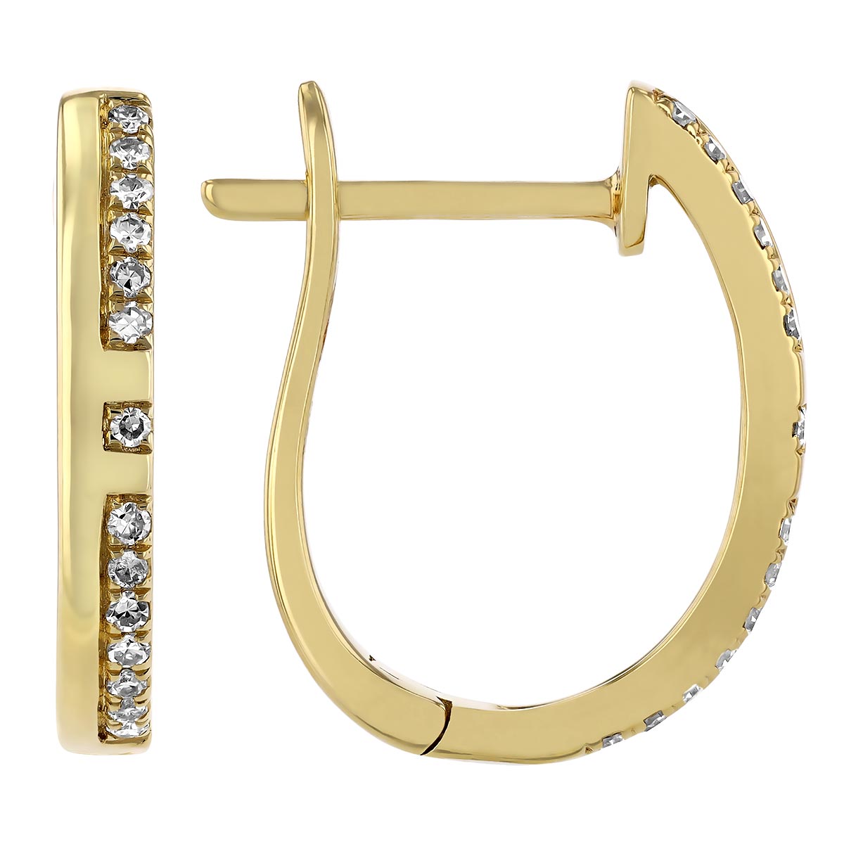Diamond Patterned Small Hoop Earrings in Yellow Gold