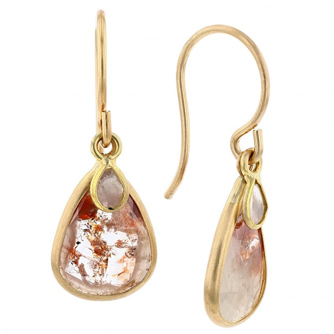 Margaret Solow Diamond Pear Shaped Double Drop Earrings in Yellow Gold