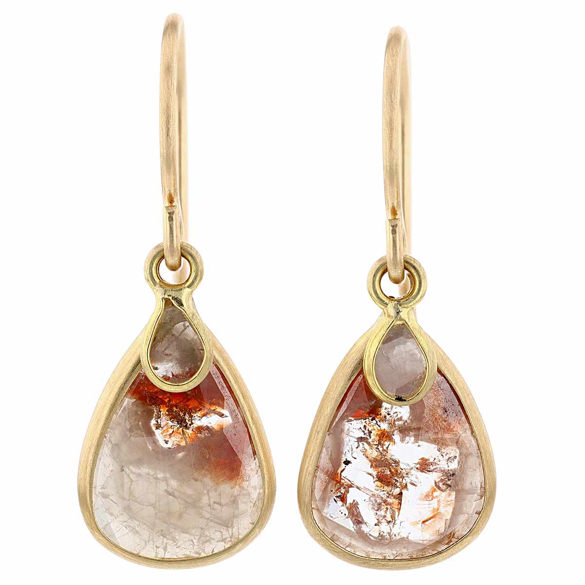 Margaret Solow Diamond Pear Shaped Double Drop Earrings in Yellow Gold