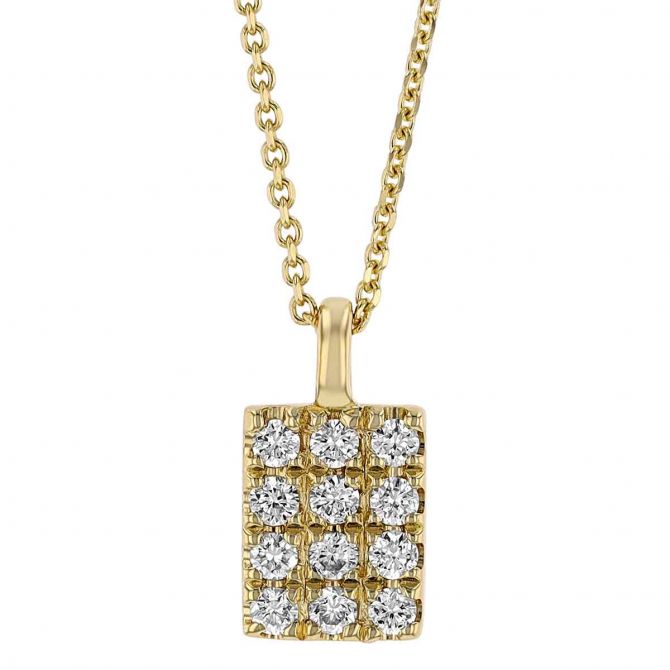 Diamond Pavé Tiny Tag Pendant in Yellow Gold, 16"