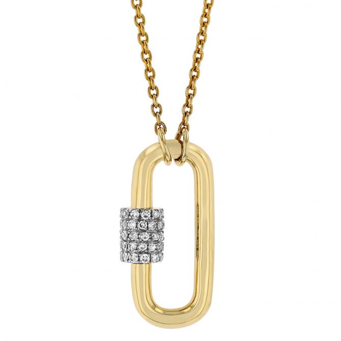 Yellow Gold Link Convertible Pendant with Diamond Pavé Cuff Accent, 18"
