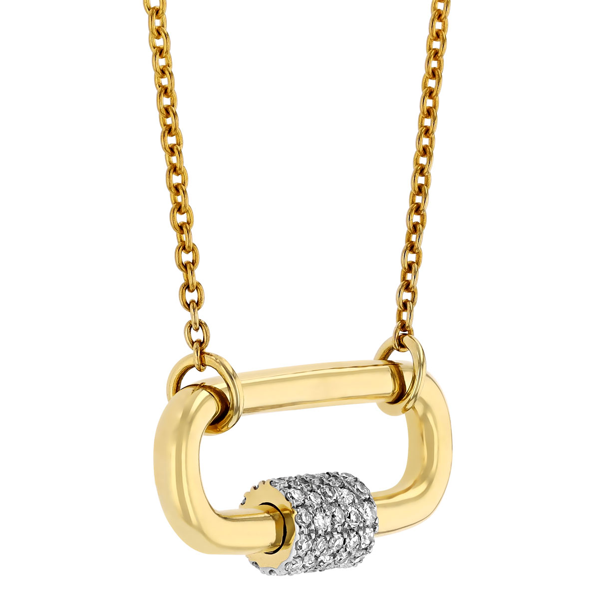 Yellow Gold Link Convertible Pendant with Diamond Pavé Cuff Accent, 18
