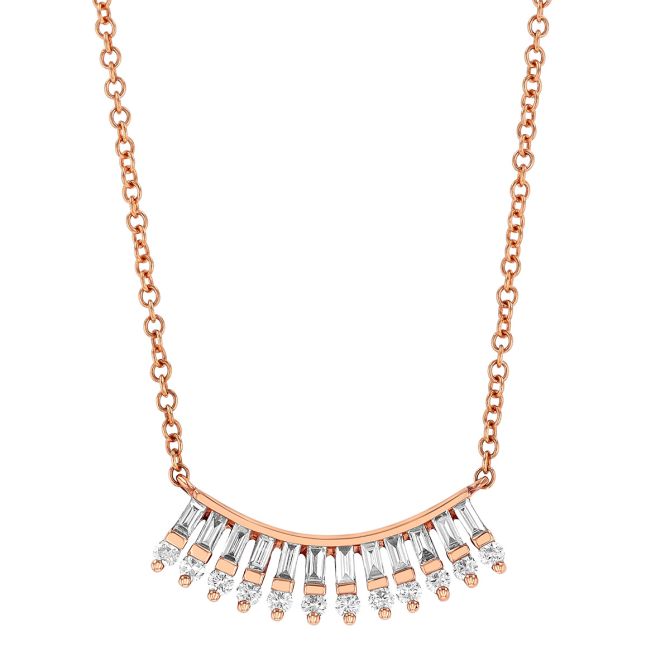 Baguette & Round Diamond Fringe Necklace in Rose Gold, 18"