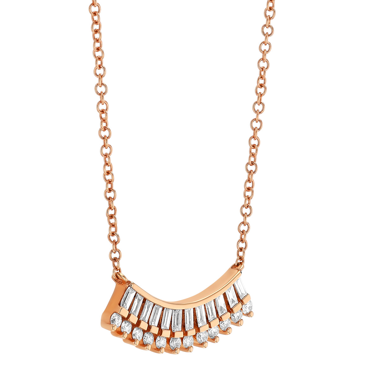 Baguette & Round Diamond Fringe Necklace in Rose Gold, 18