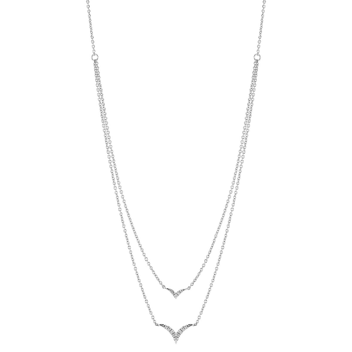 Diamond Bird Layered Necklace in White Gold, 16