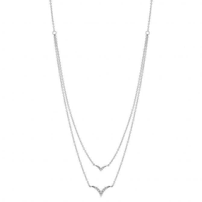 Diamond Bird Layered Necklace in White Gold, 16"