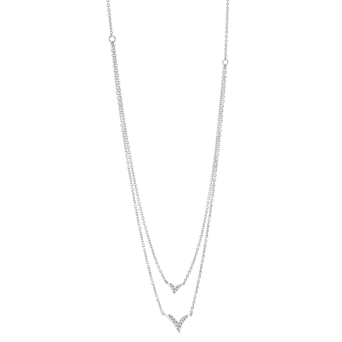 Diamond Bird Layered Necklace in White Gold, 16