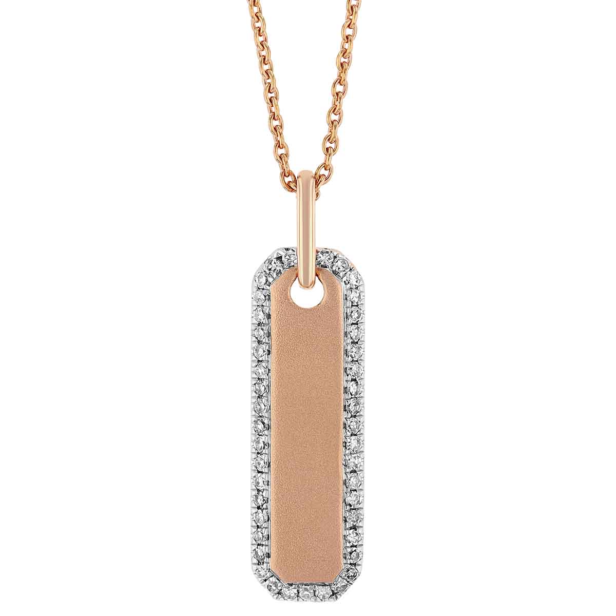 Rose Gold Matte Long Tag Pendant with Diamond Halo, 18