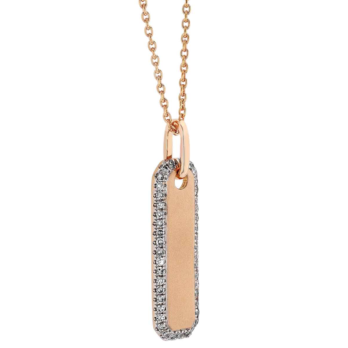 Rose Gold Matte Long Tag Pendant with Diamond Halo, 18