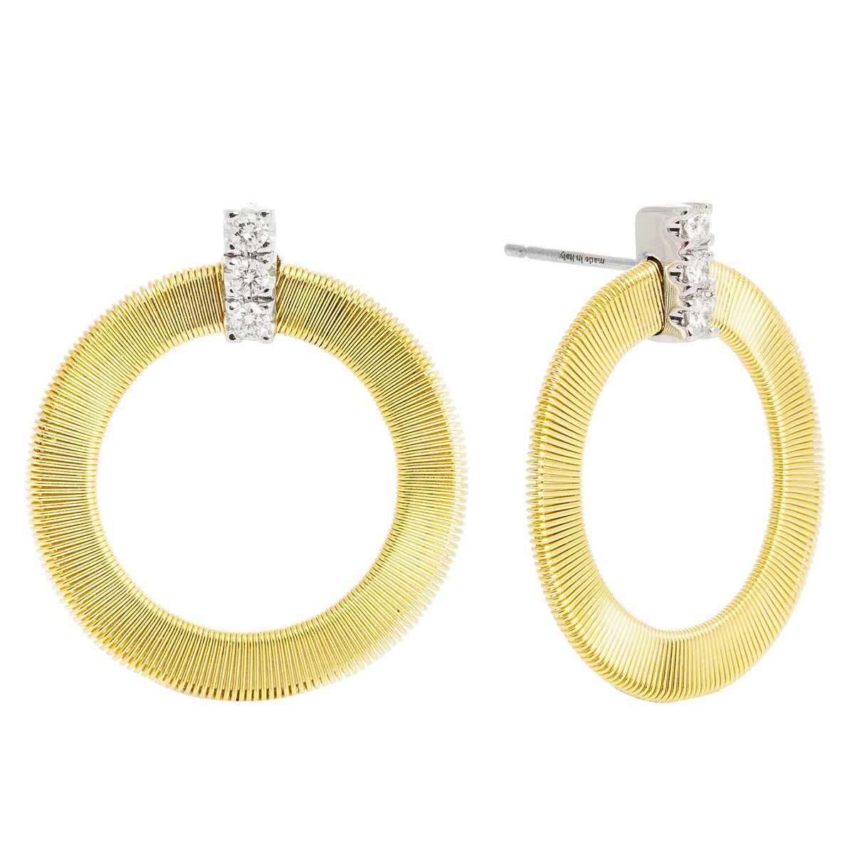 Marco Bicego Masai Diamond Circle Postback Earrings in Yellow Gold