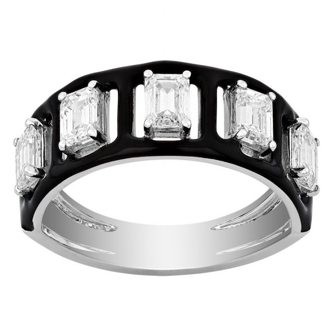 Emerald Cut Diamond Window Ring in Black Enamel & White Gold