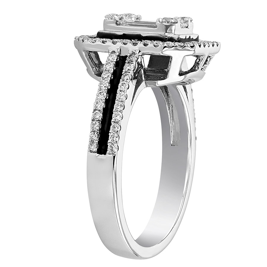 Diamond Mosaic Halo Ring with Black Enamel in White Gold