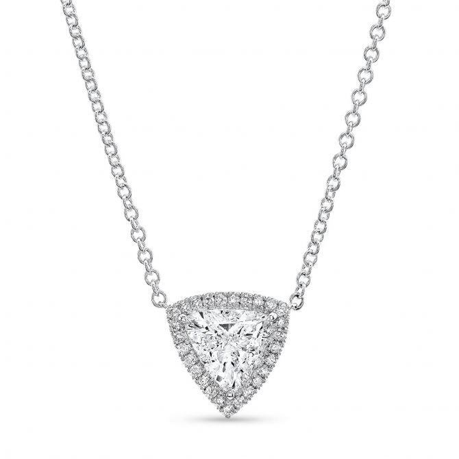 Rahaminov Trillion Cut Diamond Halo Necklace in 18K White Gold