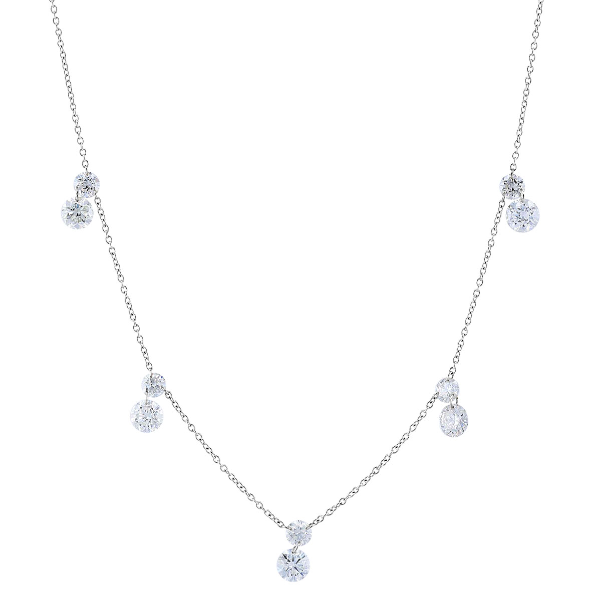 Aresa Signature Fringe Diamond Double Drop 5 Station By the Yard Necklace in White Gold, 19