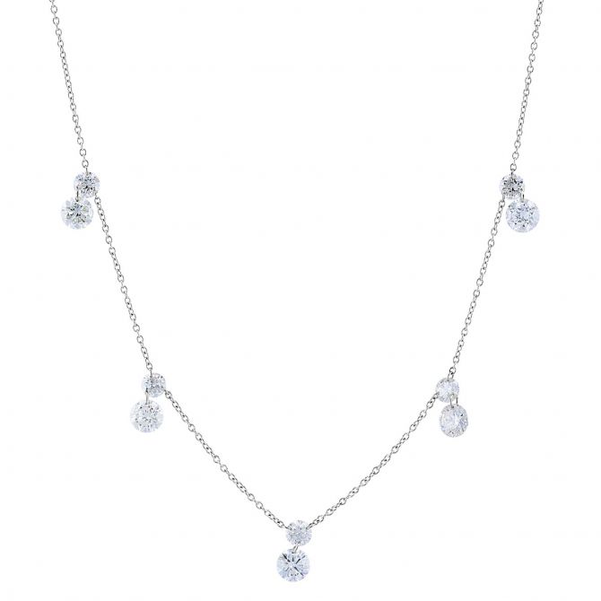 Aresa Signature Fringe Diamond Double Drop 5 Station By the Yard Necklace in White Gold, 19"