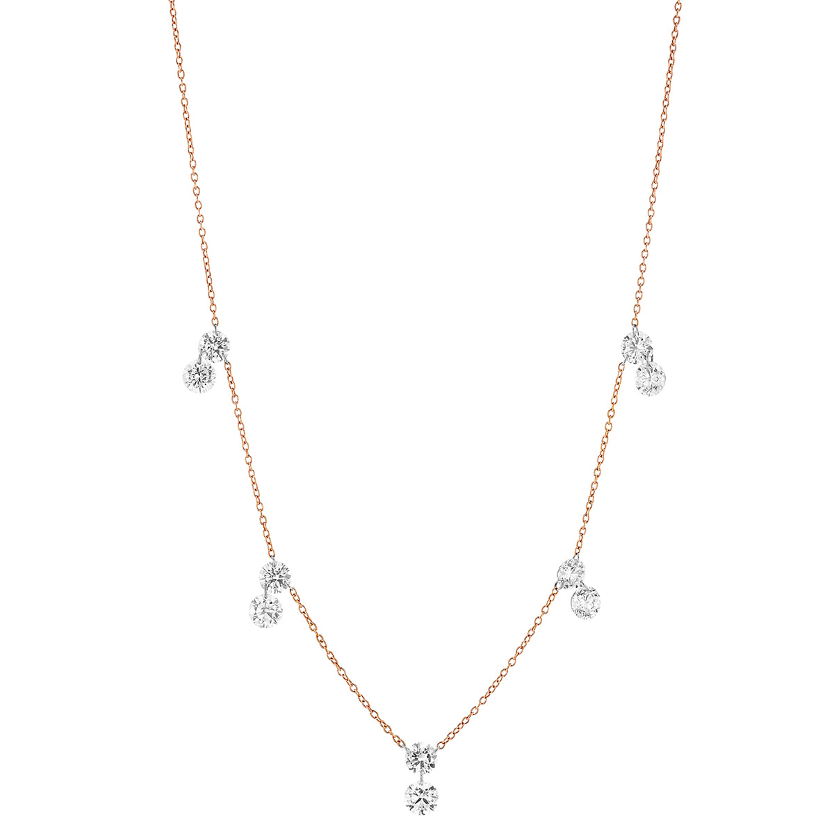Aresa Shelley No. 10 Diamond Drop Fringe Necklace in Rose Gold, 18