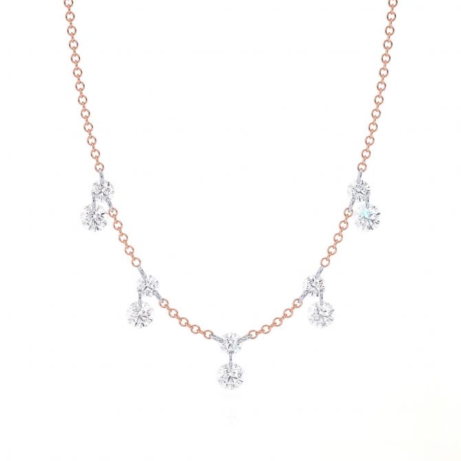 Aresa Shelley No. 10 Diamond Drop Fringe Necklace in Rose Gold, 18"